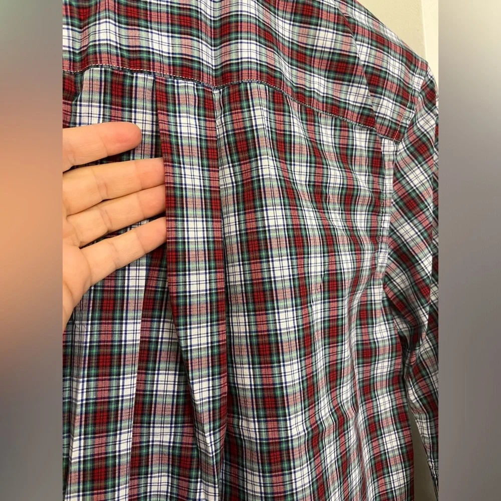 CHAPS NEW Red Green White Plaid Formal Long Sleeve Botton Down Shirt Boys Size L